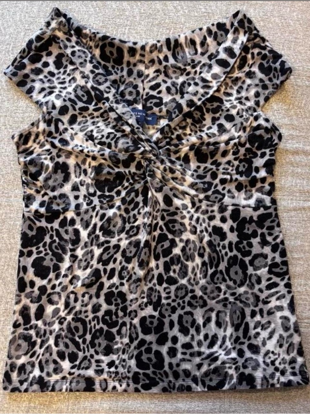 Jones New York Leopard Print Twist-Front Cap Sleeve Top - Black & White